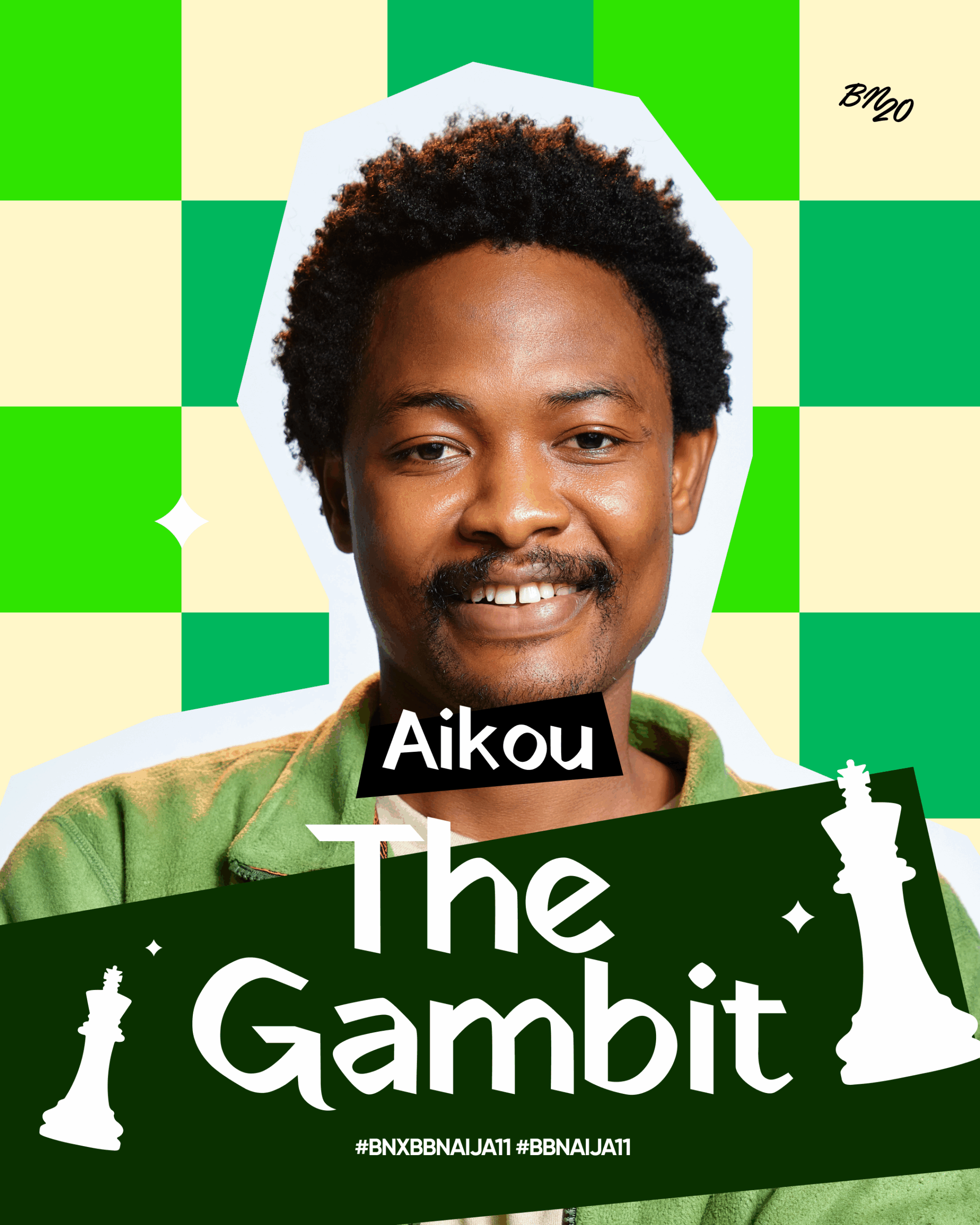 Big Brother Naija Season 11 housemate Aikou announced as the male Gambit with chess piece graphics