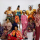 Funke Akindele, Bisola Aiyeola, Chioma Akpotha, Waje, RMD, and Timini Egbuson in structured Adire outfits.