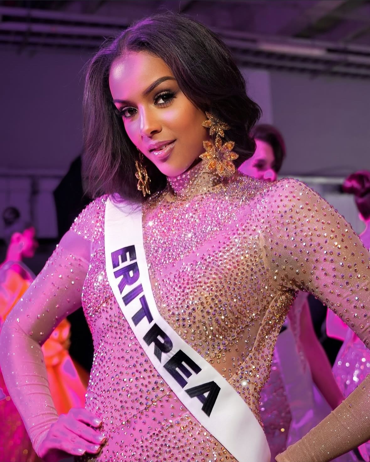 Snit Habteab Tewoldemedhin in her official sash as Miss World Eritrea 2026.