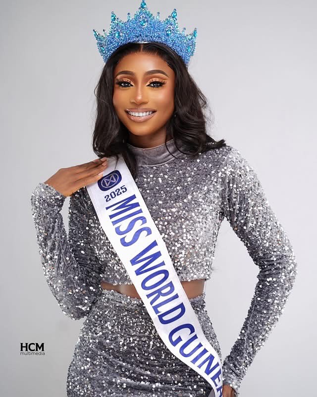 Saran Keita in her crown and official sash as Miss World Guinea 2026.