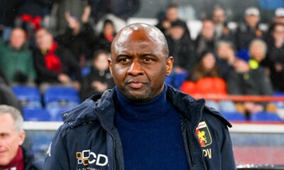 Patrick Vieira standing on the touchline as Genoa head coach in Serie A