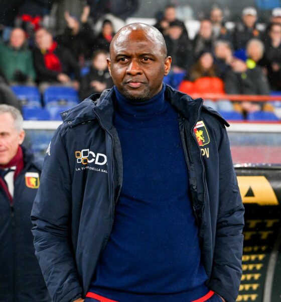 Patrick Vieira standing on the touchline as Genoa head coach in Serie A