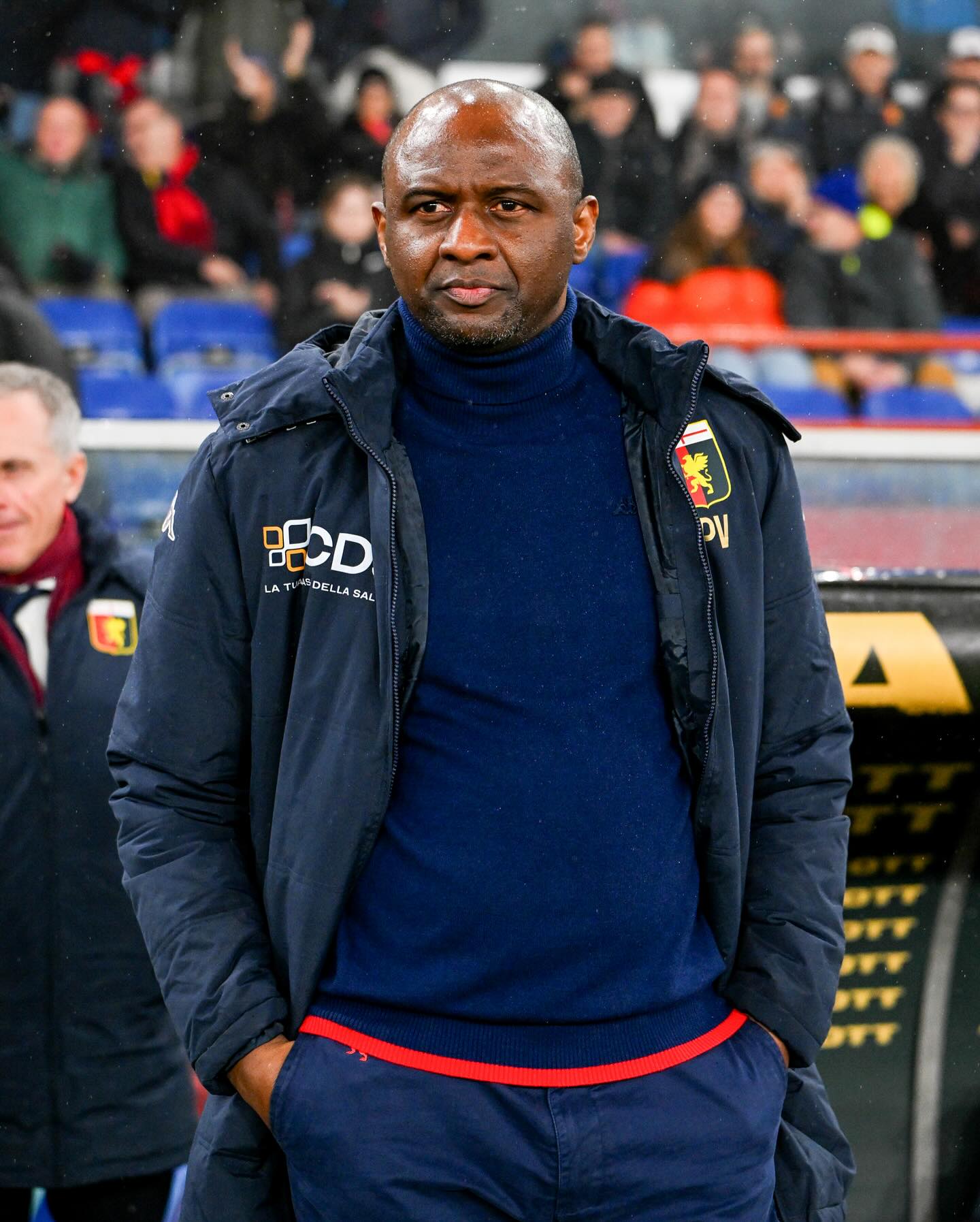 Patrick Vieira standing on the touchline as Genoa head coach in Serie A