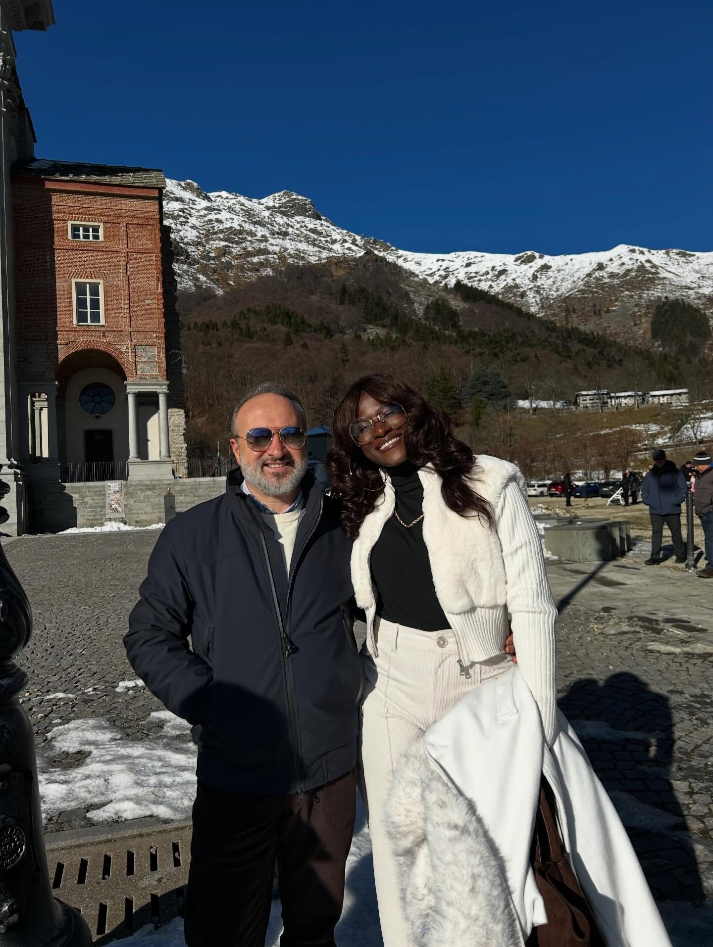 BBNaija Season 11 Week 4 Head of House Abi Ayoola outdoors with her husband Alex Salgarella in winter attire