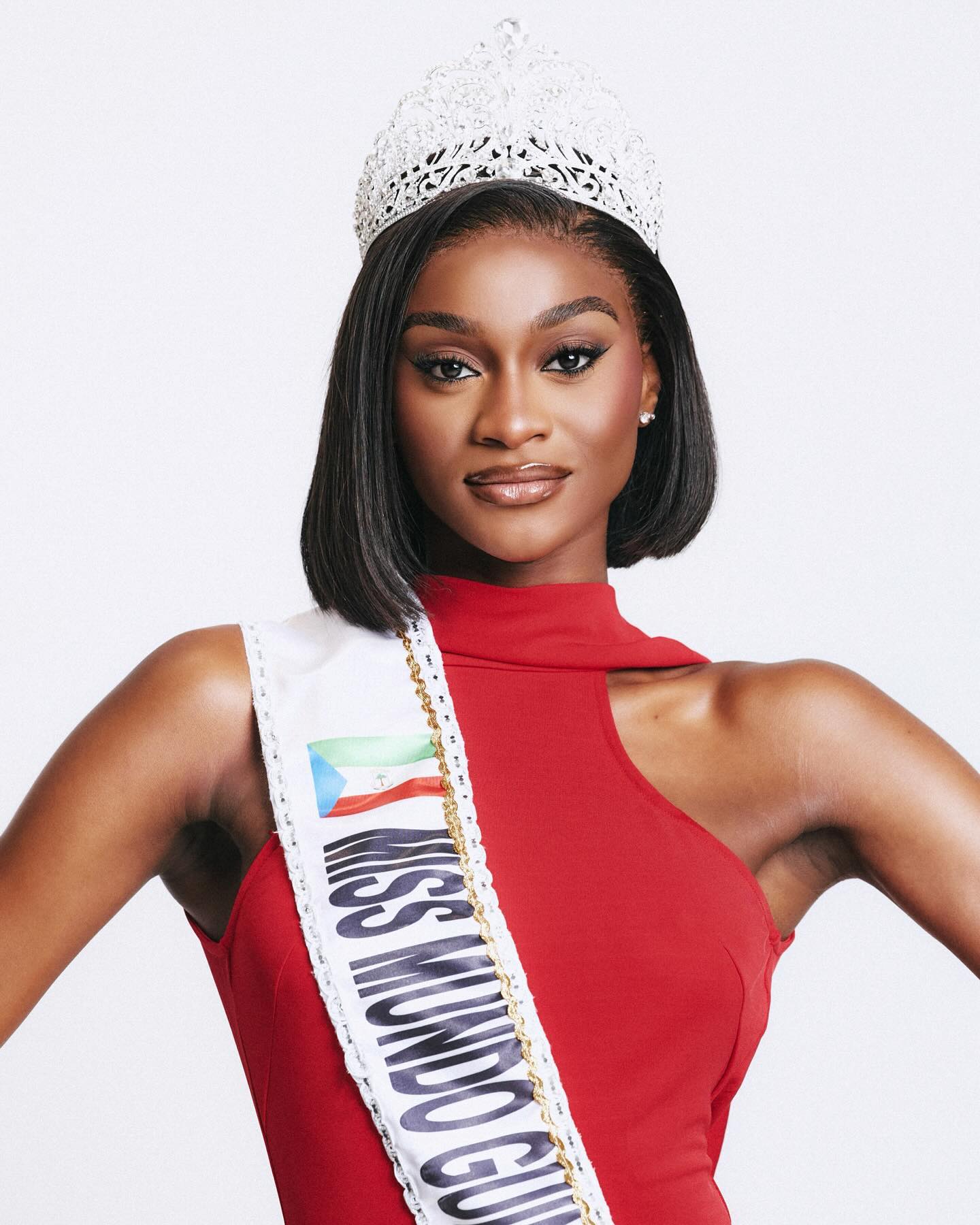 Alt Text: María de los Ángeles Ndong in her crown and official sash as Miss World Equatorial Guinea 2026.