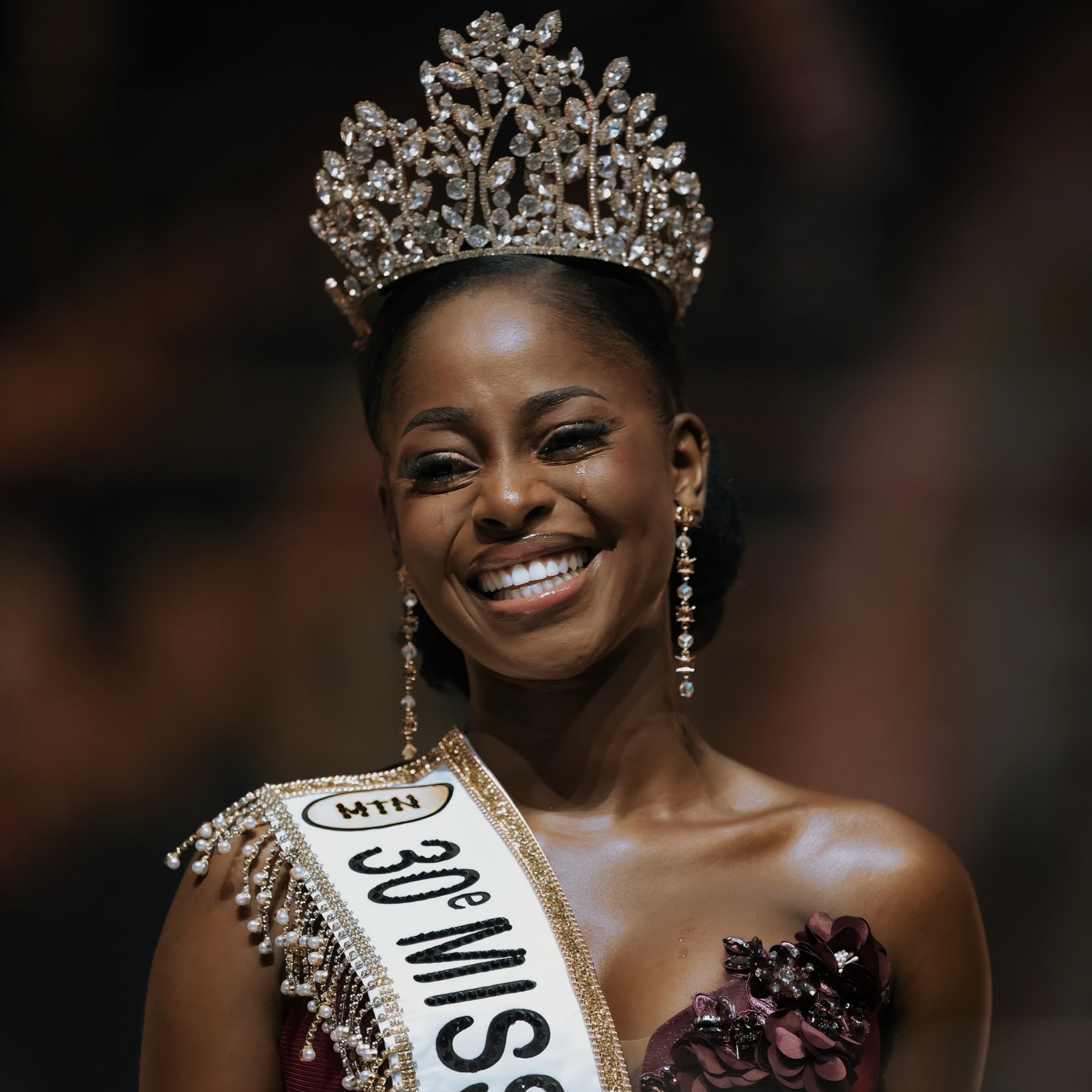 Fatima Koné in her crown and official sash as Miss World Côte d'Ivoire 2026.