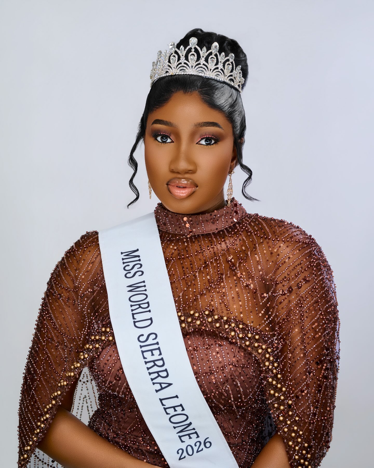 Maryam Lorba Konneh in her crown and official sash as Miss World Sierra Leone 2026.