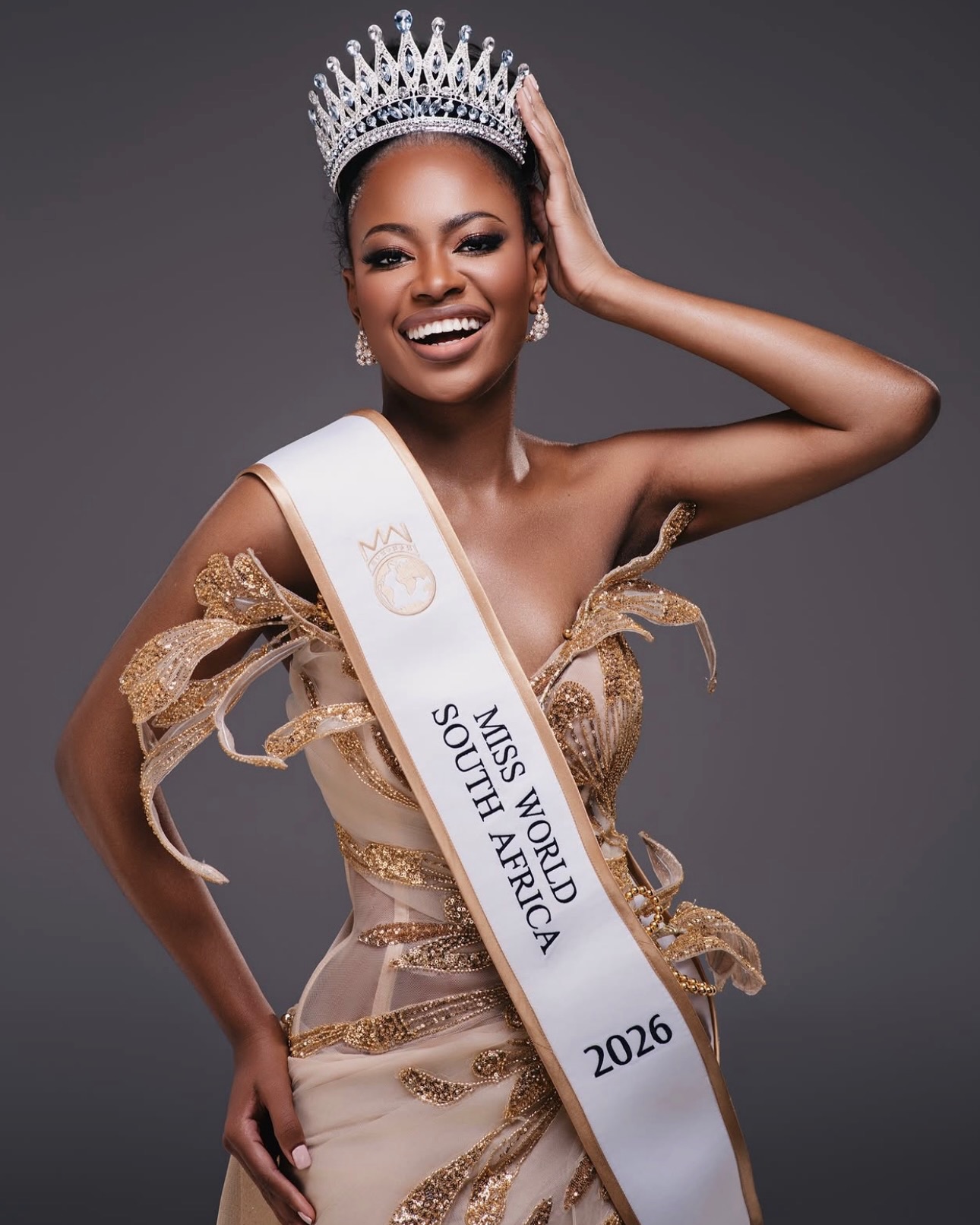 Romanda Hombir in her crown and official sash as Miss World South Africa 2026.