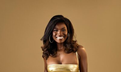 BBNaija Season 11 Week 4 Head of House Abi Ayoola in a metallic gold top and white shorts for a studio portrait