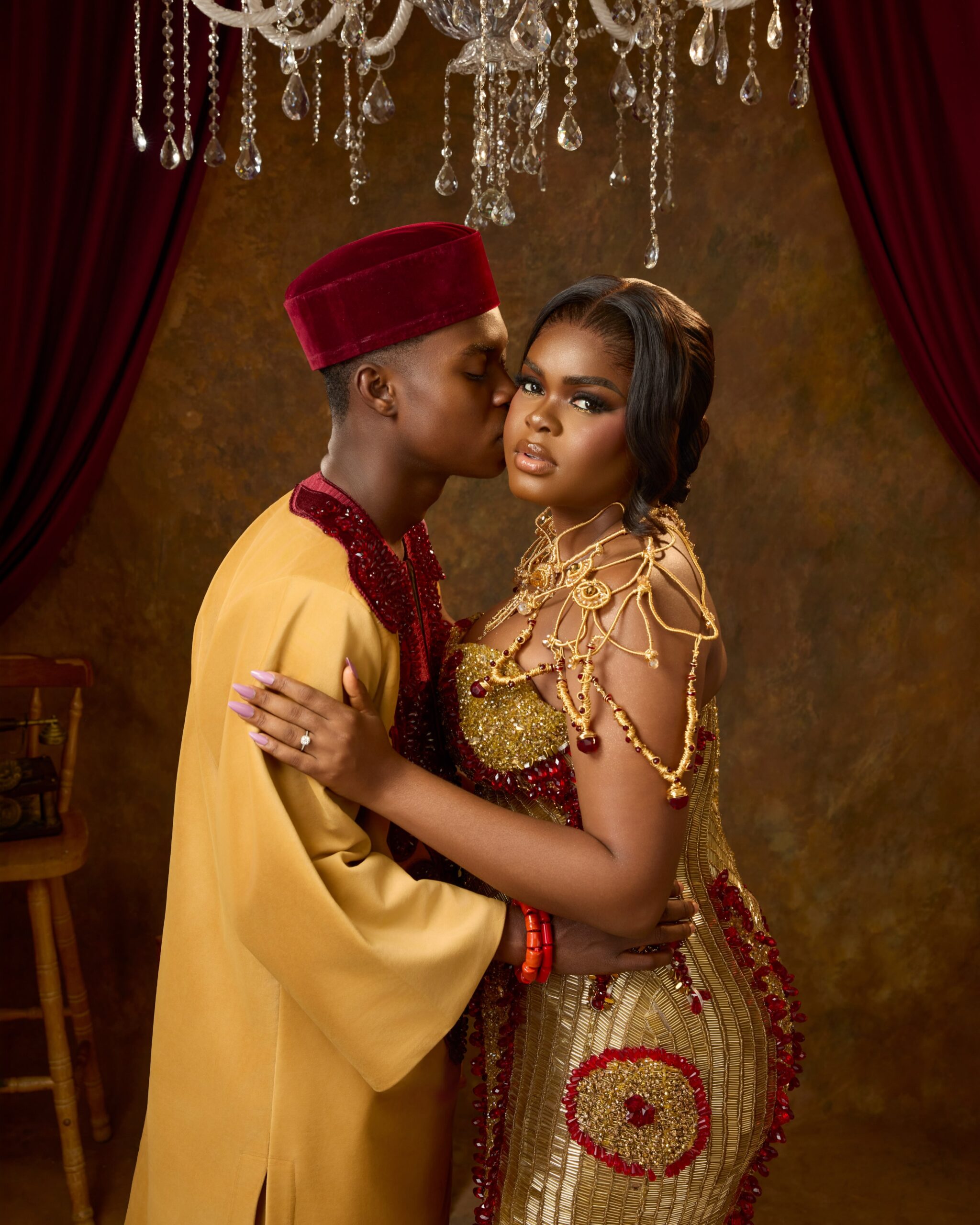 Peller kissing Jarvis on the cheek during their traditional wedding ceremony.
