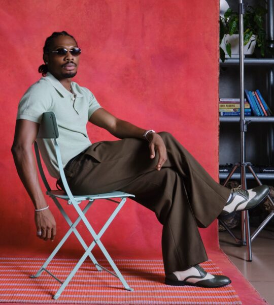 This Mike Afolarin Look Is Exactly How to Wear a Knit Polo With Wide-Leg Trousers