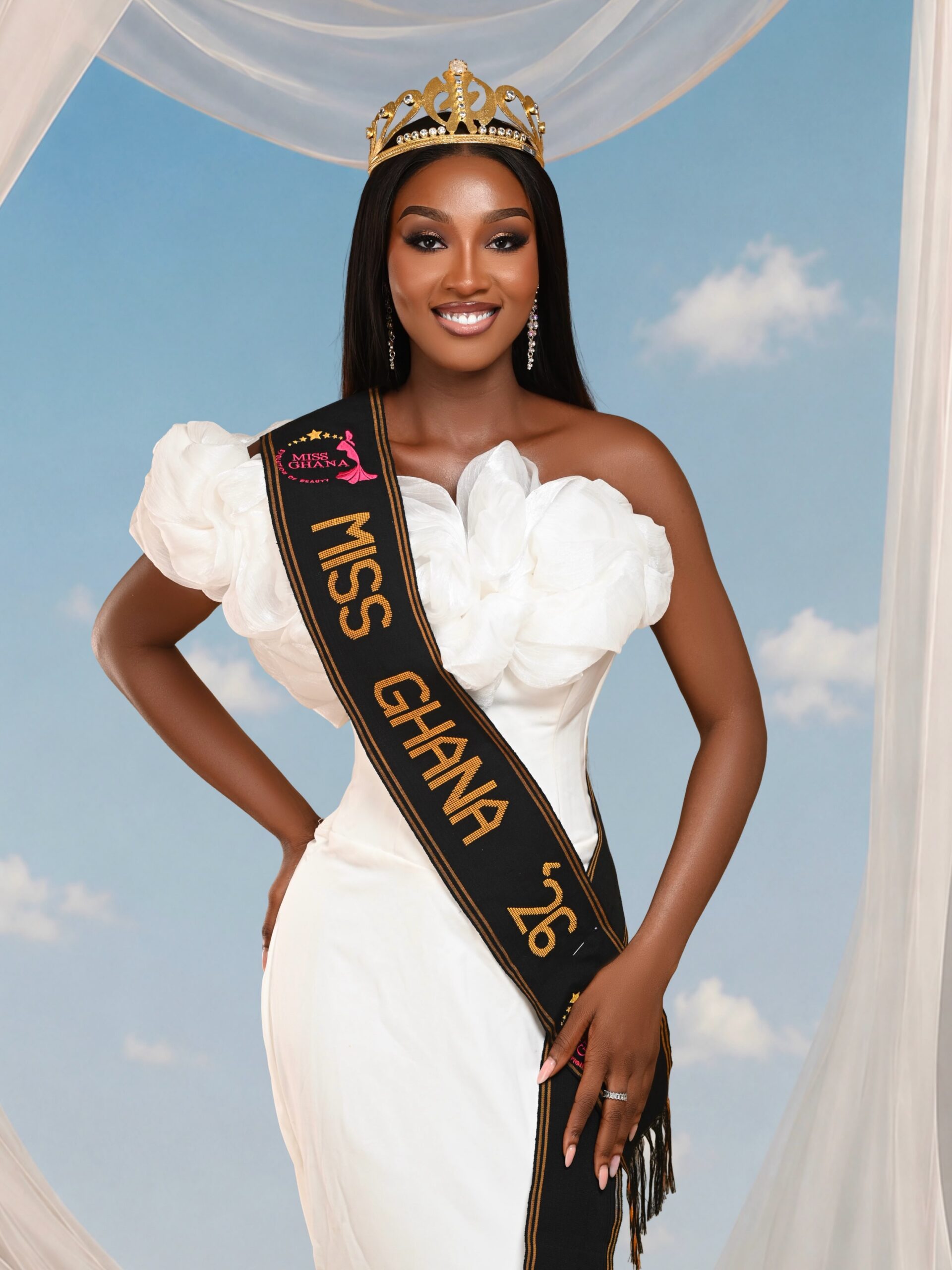 Rumzia Sule in her crown and official sash as Miss World Ghana 2026.