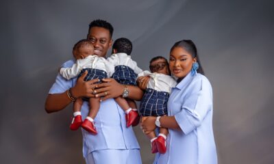 Lateef Adedimeji and Mo Bimpe with their three sons, Rahman, Raheem, and Rakeeb.