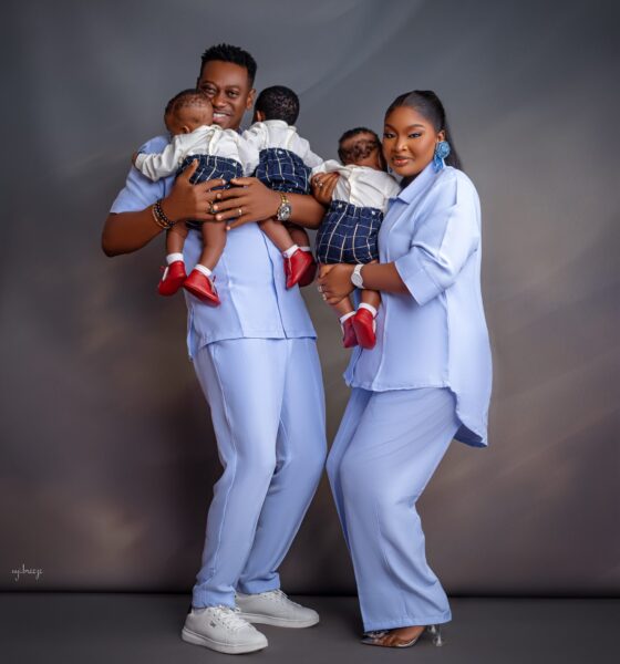 Lateef Adedimeji and Mo Bimpe with their three sons, Rahman, Raheem, and Rakeeb.