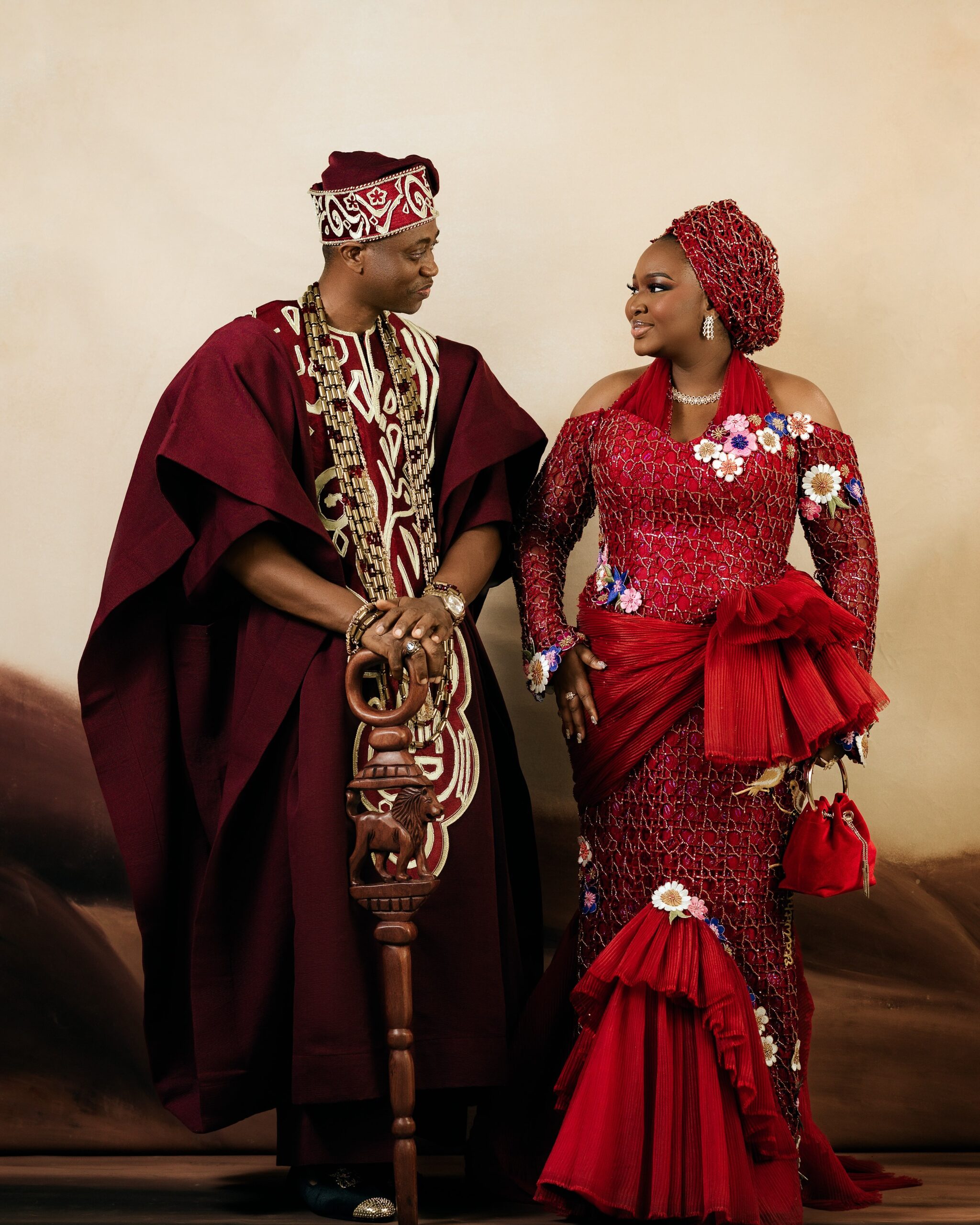 Mo Bimpe & Lateef Adedimeji Stepped Out in Stunning Burgundy Looks for Their Triplets’ Thanksgiving