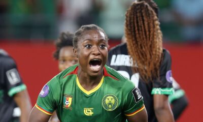 Naomi Ndjoah Eto celebrating her goal for Cameroon against Malawi in the WAFCON 2026 final.
