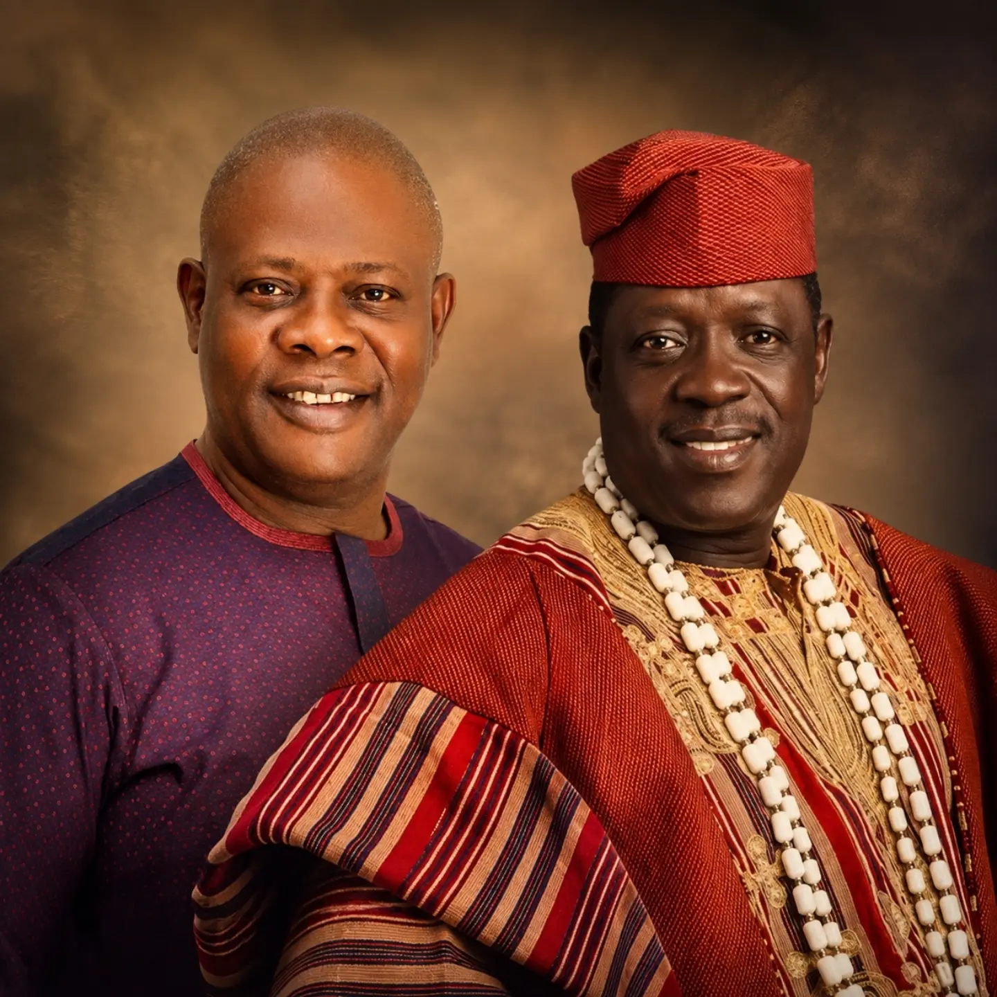 Digital photo collage of Yinka Quadri beside the late Nollywood actor Taiwo Hassan Ogogo.