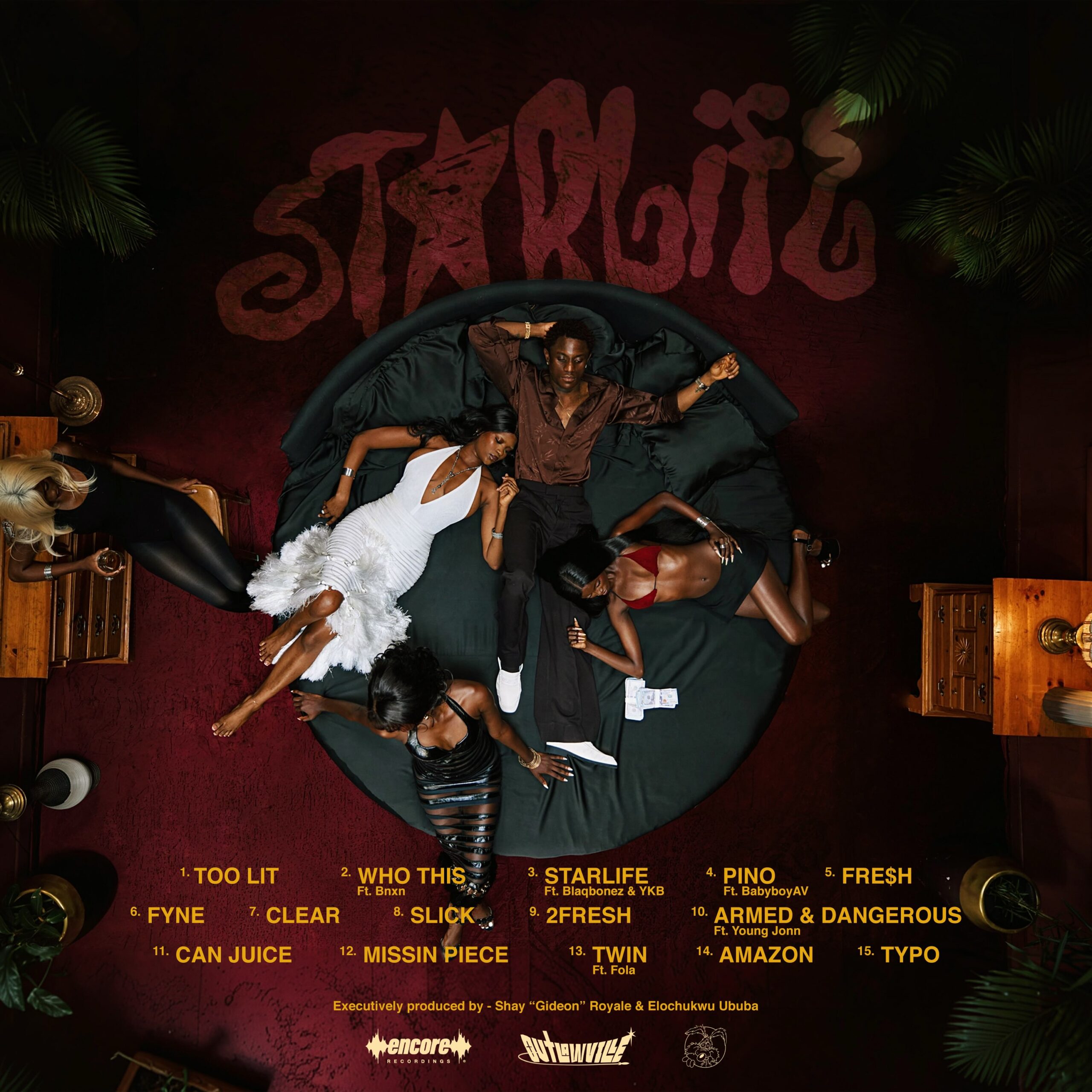 Official tracklist back cover for Victony Starlife album featuring 15 songs