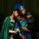 Priscilla Ojo resting her head on Juma Jux's shoulder as he holds their son Rakeem.