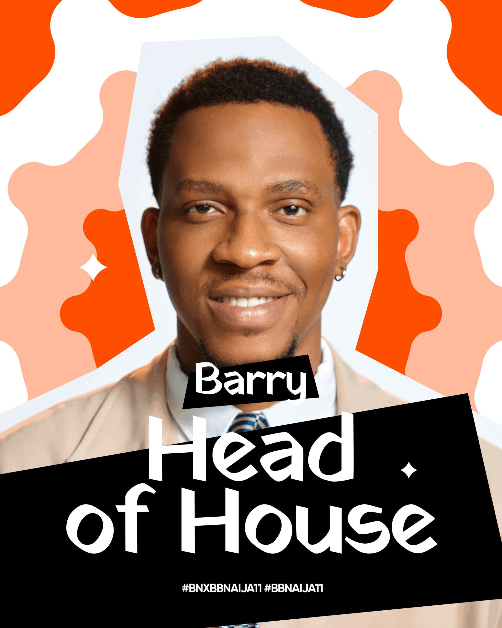 Muudumbari Barry Pop-Yornwin announced as Big Brother Naija Season 11 Week 8 Head of House, first finalist, and saving Aikou graphic banner.