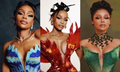 Bonang Matheba wearing custom gowns by Sheye Oladejo, Emagine By Bukola, and Veekee James.