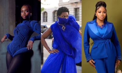 Olandria, Tobe, and Veekee James styled in electric blue fashion looks for fashion week and corporate events