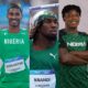 Nigerian national athletics record holders Jami Schlueter, Chinecherem Nnamdi, and Kanyinsola Ajayi in official national team kits.