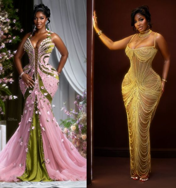 Hilda Baci in a floral corseted mermaid gown and a gold metallic chainmail dress for her 31st birthday.