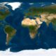 Flat map of the Earth on the Mercator projection, showing standard continental placements used to establish visual context.