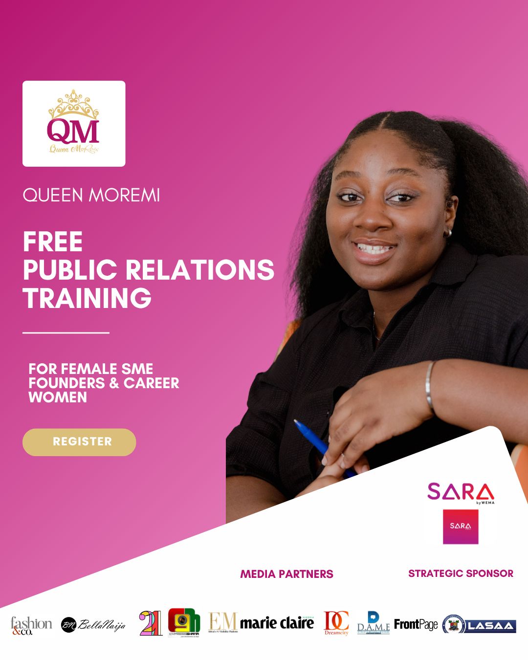 Queen Moremi Announces Third Cohort of Free PR Training Programme Targeting 5,000 Women, Welcomes SARA by Wema as Strategic Sponsor