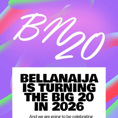 BN20 image announcing BellaNaija is turning the big 20 in 2026 and celebrating all year long.