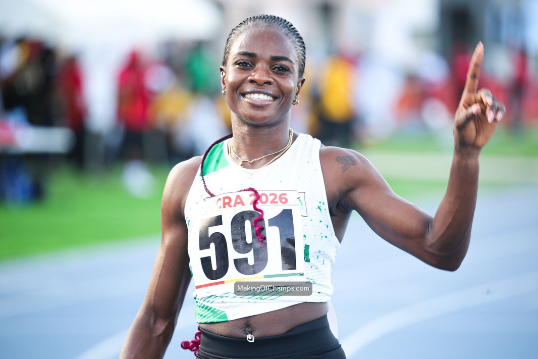 Tobi Amusan in Team Nigeria athletics singlet wearing race bib 591