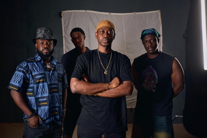 Lateef Adedimeji, Itele D Icon, Shamz Garuba, and Eme Kanaga on the set of Black Market