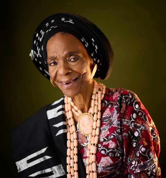 Grace Owoola 96th Birthday Portrait in Sequined Maroon Lace