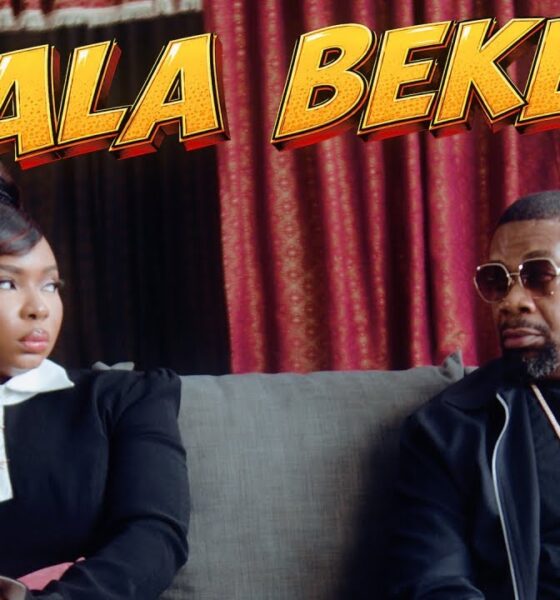 Yemi Alade and Don Jazzy sitting together on a lounge sofa under a bold yellow Ala Bekee title graphic.