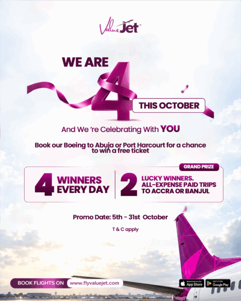 ValueJet Turns Four This October and Gives Back with Free Tickets Daily and Two All-Expenses-Paid Trips to Accra and Banjul