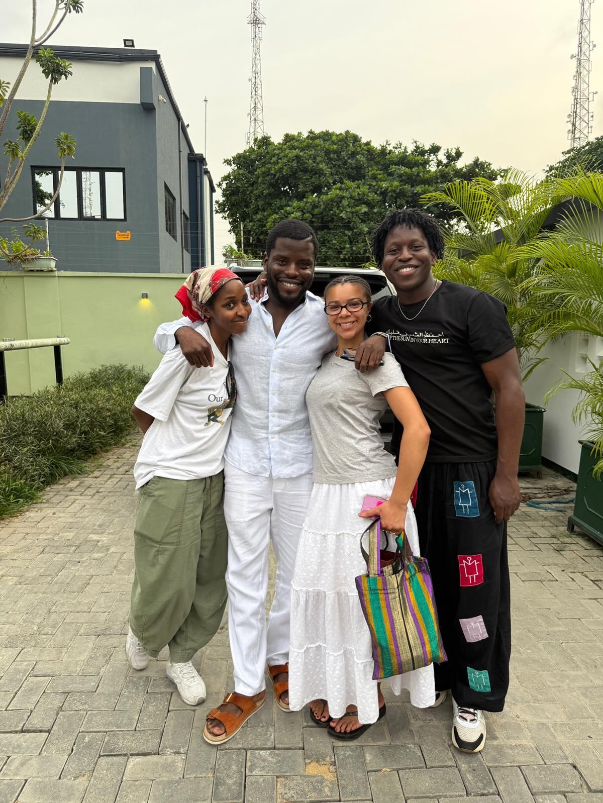 Ayo Edebiri, David Oyelowo, India Amarteifio, and Toheeb Jimoh on set during the filming of Clarissa in Lagos.