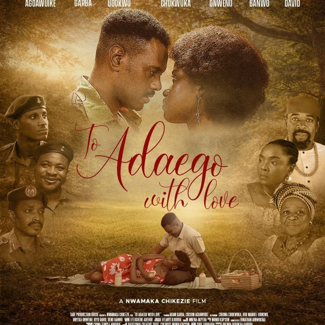 Official movie poster for To Adaego With Love directed by Nwamaka Chikezie starring Chisom Agoawuike and Adam Garba.