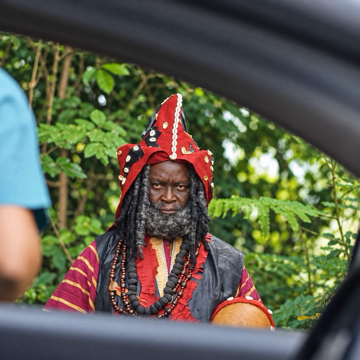 Mike Bamiloye dressed as Isawuru on set for Agbara Nla The Return.