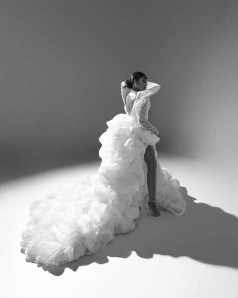 Mide Iwasokun Took on the High Fashion Icon Theme in a Sculptural White Gown With a Dramatic Train