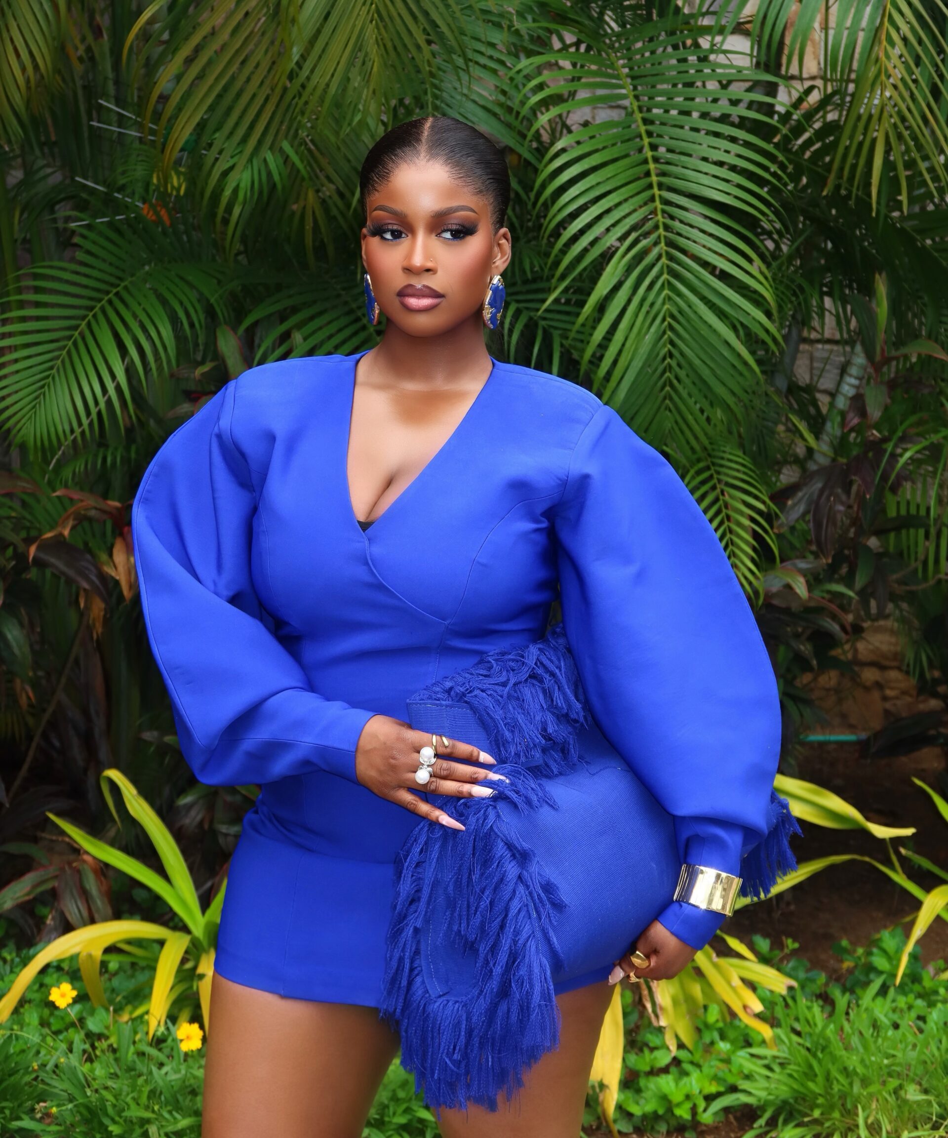 Temi Nkem Went Monochrome in Royal Blue With a Fringe Clutch to Match