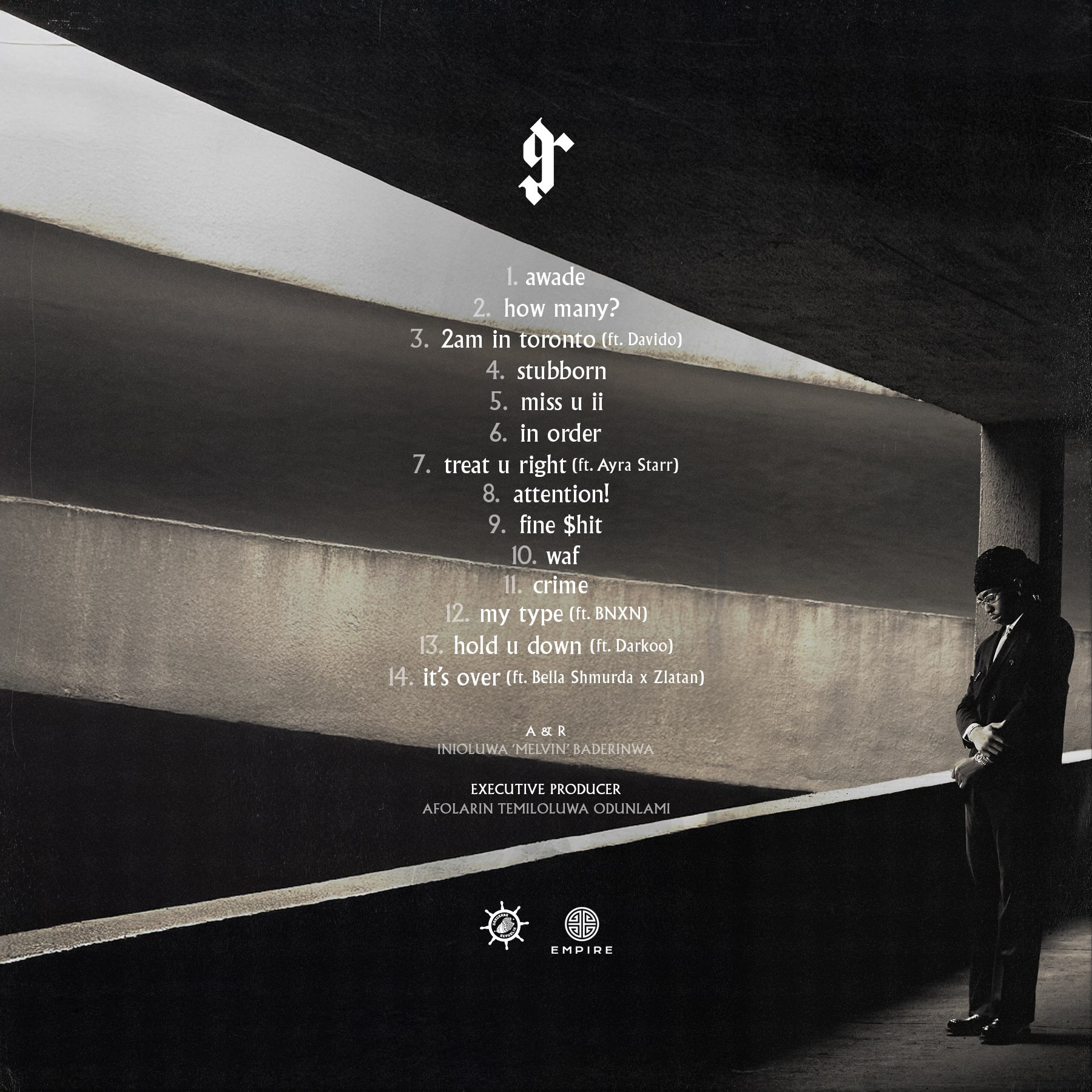 Official 14-track tracklist for FOLA album 9 featuring Davido, Ayra Starr, BNXN, Darkoo, Bella Shmurda, and Zlatan.