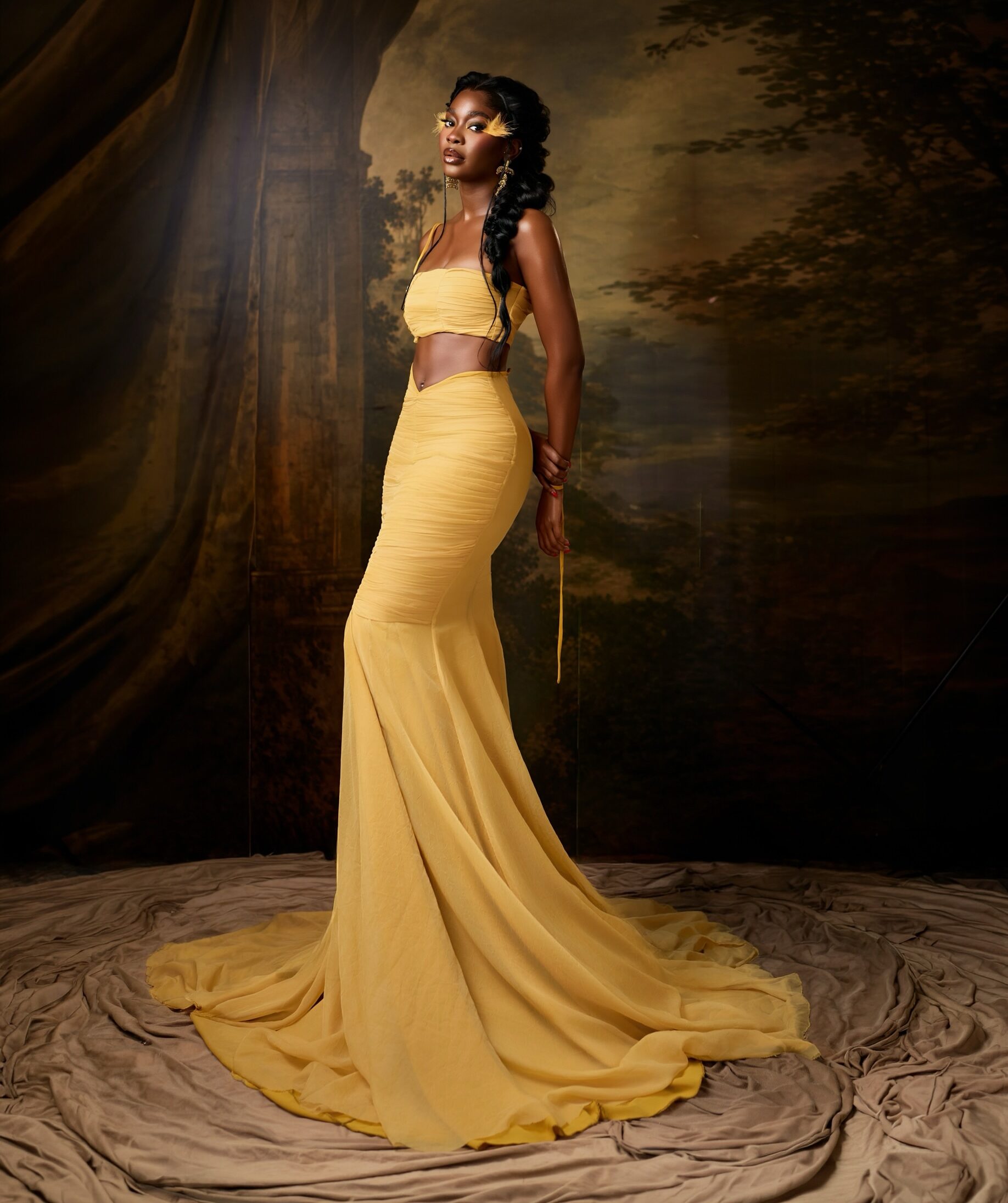 25 and Golden! Dede Ashiogwu Celebrates in a Gorgeous Butter-Yellow Two-Piece