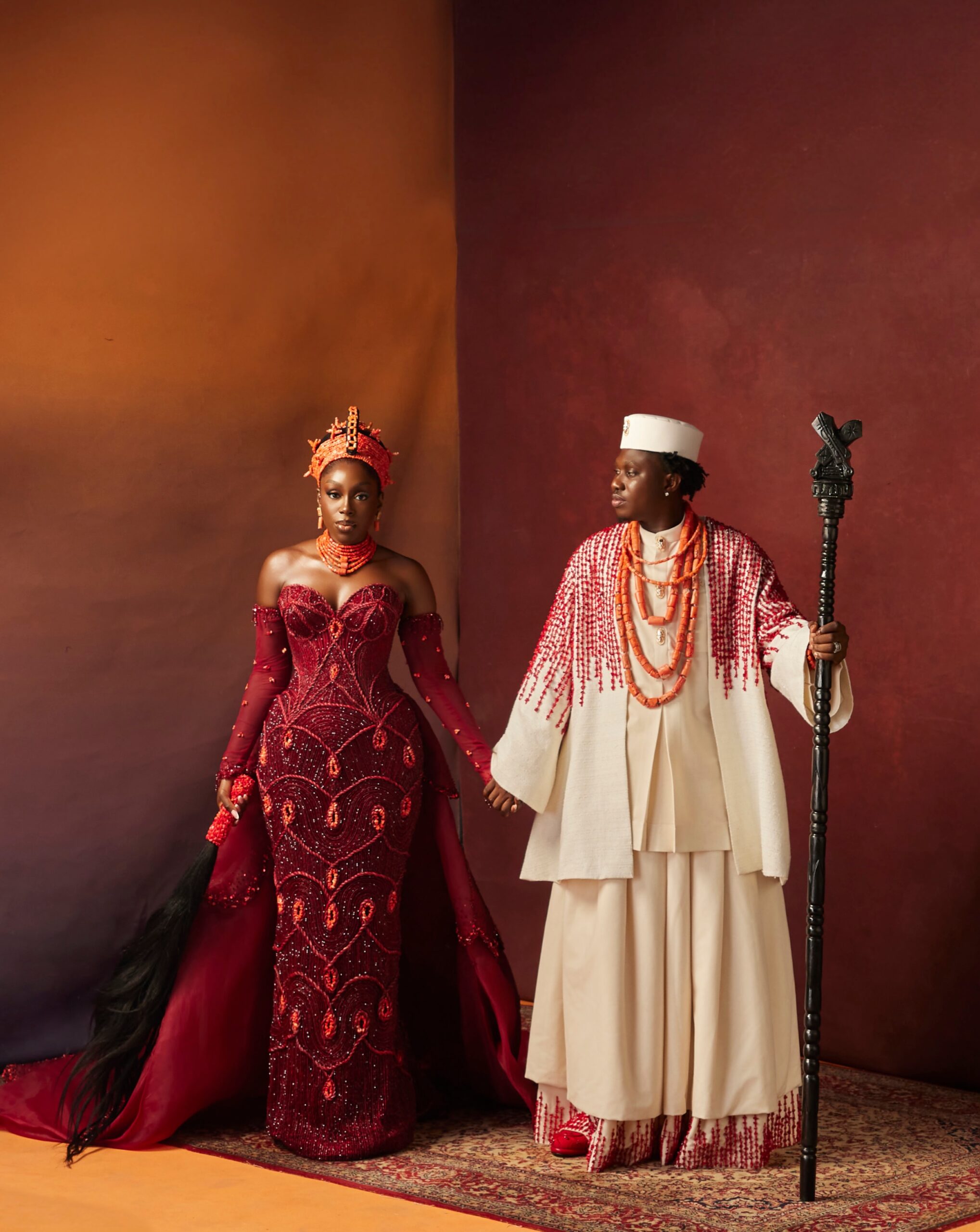 A Royal Love Story! Zlatan Ibile & Davita Omoniyi’s Edo Traditional Wedding Looks