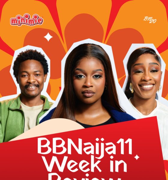 Minimie BBNaija Season 11 Week in Review graphic featuring Top 3 finalists Aikou, Temi Nkem, and Sheba.